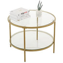 VINGLI Glass Coffee Table, 25.6" Round Champagne Gold Coffee Tables for Living Room, 2-Tier Glass Top Coffee Table with Storage Clear Coffee Table, Simple & Modern Center Table for Small Space