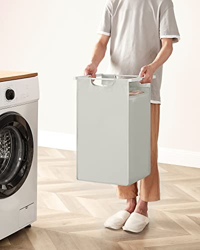 VASAGLE Laundry Basket, 2-Compartment Laundry Hamper, Pull-Out and Removable Laundry Bags, Laundry Sorter, Shelf, Metal Frame, 2 x 46L, 73 x 33 x 72 cm, White BLH201W01