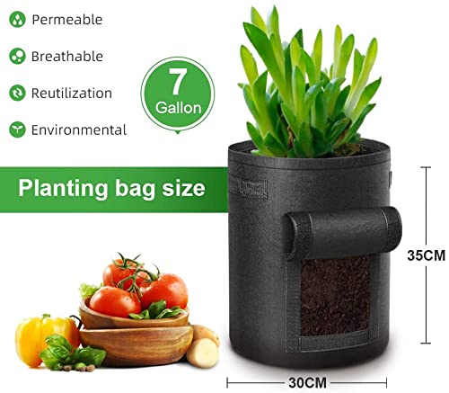 Potato Grow Bags - 2 Pack 7 Gallon Plant Grow Bags Fabric Pots with Flap Window and Handles Garden Vegetable Grow Bags Tomato Planter Bag Thickened Breathable Nonwoven Garden Container Pot