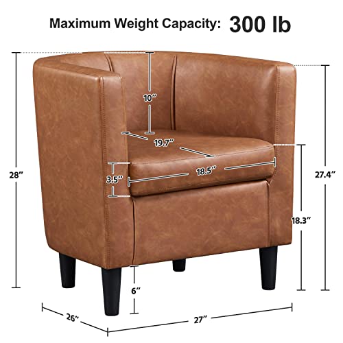 Yaheetech Accent Chair, PU Leather, Modern and Comfortable Armchairs, Upholstered Barrel Sofa Chair for Living Room Bedroom Waiting Room, 2PCS, Brown