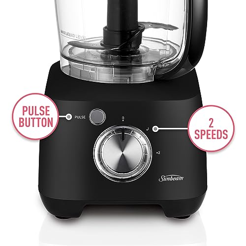 Sunbeam Multi Food Processor Plus | 2-in-1 Blender & Processor, Durable Attachments for 14 Meal Prep Tasks, 2L BPA-Free Bowl, 1.5L Glass Blender Jug for Smoothies, 2 Speeds Plus Pulse, Black,LCP6000BK