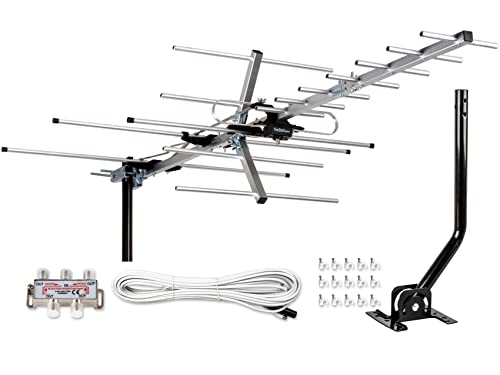 [Newest 2020] Five Star TV Antenna Outdoor Yagi Satellite HD Antenna with up to 200 Mile Range - Attic or Roof Mount TV Antenna, Long Range Digital OTA Antenna for 4K 1080P (Standard Kit Plus J Pole)