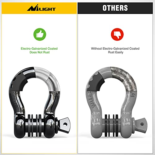 Nilight - 90052B 2 Pack 3/4" D-Ring Shackle 4.75 Ton (9500 Lbs) Capacity with 7/8" Pin Heavy Duty Off Road Recovery Shackle with Isolators & Washer Kit for Jeep Truck Vehicle, Black