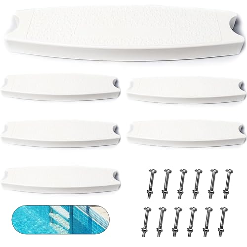 TonGass (6-Pack, White) 18" Universal Pool Ladder Steps Replacement Heavy-Duty Molded Plastic Swimming Pool Ladder Rung Step with Stainless Steel Bolts for Inground Pool Above Ground Pool Ladder Parts