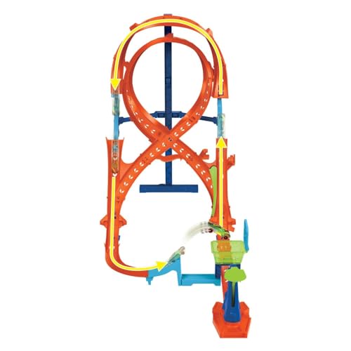 Hot Wheels Track Set with 1 Hot Wheels Car, Tall Figure-8 Track for Race & Stunting, Connects to Other Hot Wheels Tracks, Folds for Convenient Storage Multicolor HMB15