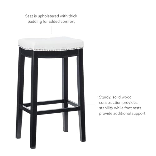 Linon , 30-Inch, White Claridge Patches Bar Stool Chair, 32'' x 18.75'' x 13.25'', Black