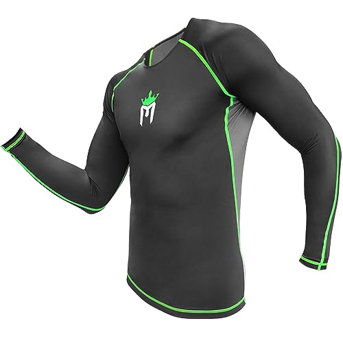 Meister Rush Long-Sleeve Rash Guard for MMA, BJJ & Surfing - Black/Neon Green - Large