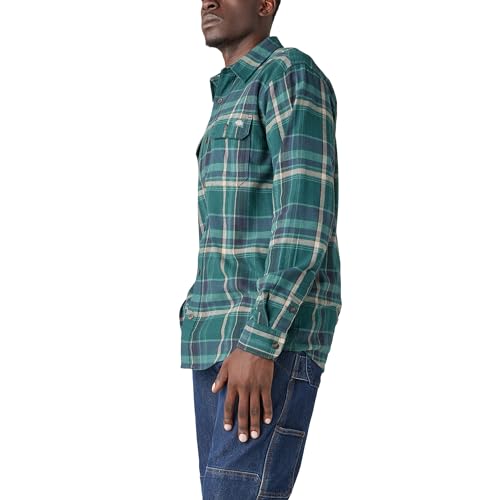 Dickies Men's Flex Flannel L/S Shirt Work Utility T, Forest Green Multi Plaid, XL