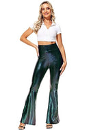 AOBUTE Women High Waist Bell Bottom Shiny Flare Pants Glitter 70s Hippie Costume, Navy Blue, X-Small