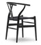 2xhome - Wishbone Solid Wood Armchair with Arms Open Y Back Farmhouse Dining Office Chair with Woven Black Seat (Black)