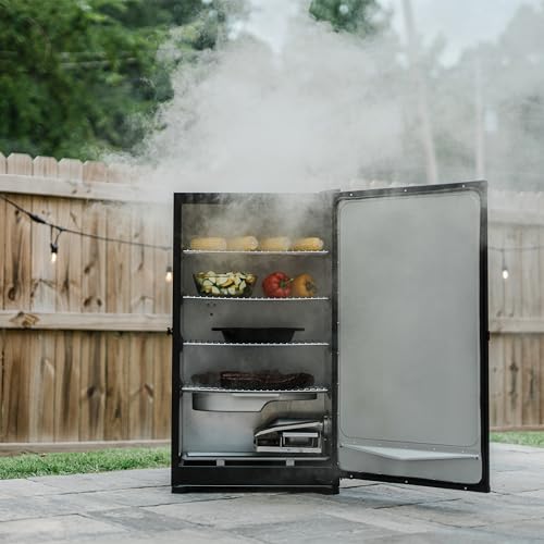 Masterbuilt® Digital Electric Vertical BBQ Smoker with 710 Cooking Square Inches, Digital Control Board, Side Woodchip Loader, 30 Inch, Black, Model MB20071117