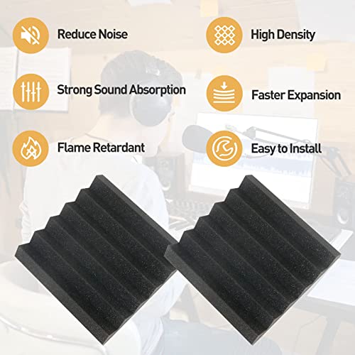 Hertber-24 Pack Wedges Acoustic Panels 12 x 12 x 2 Inches Sound Proofing Panels High Density Sound Proof Foam Soundproof Wall Panels For Wall