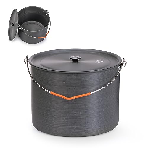 Naturehike Camping Pot, 6-10 Person Big Size 6L and 10L Cookware Aluminium Alloy Cooking Pot Utensils for Camping Picnic Pot with Storage Bag (10L)