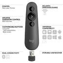 Logitech R500s Laser Class 1 Presenter Bluetooth and USB / Presentation Clicker - Universal Compatibility, 20m range, Customisable, Smart Battery 12 months usage