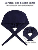 5 Pieces Working Cap with Buttons Unisex Sweatband Adjustable Tie Back Bouffant Hat (Navy Blue)