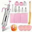 Cake Decorating Tool,16 pcs Icing Decoration Gun Set,Dessert Decorating Syringe Tools,6 Piping Nozzles,3Cream Scrapers,3 Cupcake molds,1cleaning Brush,Cupcake Frosting Filling Tools(Stainless Steel)