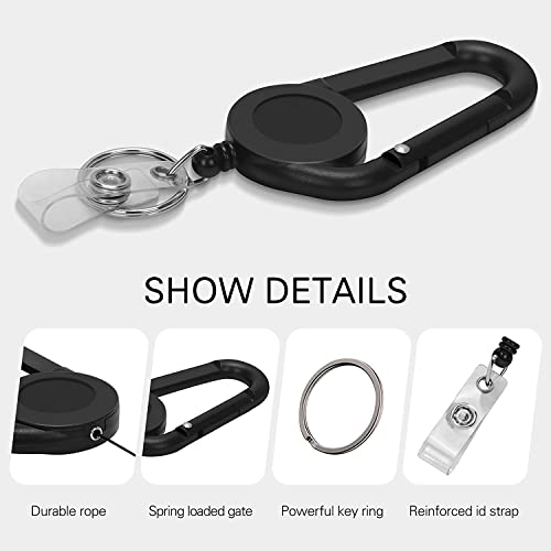 FYY (2 Pack) Heavy Duty Retractable Badge Holders Reel with [Carabiner] and [Key Chain Keychain] 22.2 inches Reinforced Wire Cord - Black& Clear