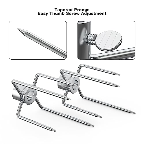 onlyfire Double Ended 8-Prong Rotisserie Fork + 4-Prong Meat Forks (2 Pieces), BBQ Grill Rotisserie Chicken Forks Kit, Fits 12 MM Hexagon & 10 MM and 8 MM Square Spit Rods
