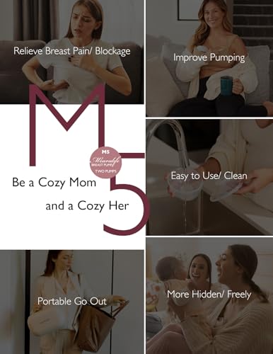 Momcozy M5 Hands Free Breast Pump, Wearable Breast Pump of Baby Mouth Double-Sealed Flange with 3 Modes & 9 Levels, Electric Breast Pump Portable (Gray, 2 Count)