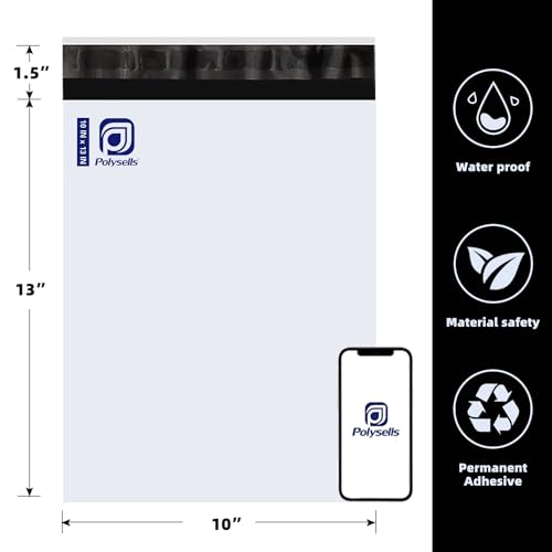 POLYSELLS Poly Mailers Shipping Envelopes, Strong Adhesive Sealing, Waterproof, and Tear-resistant Postal Mailing Bags. Mailer Bags for clothing, books, and accessories. (White, 10x13 Inch, 1000 pc)