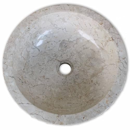 vidaXL Natural Marble Stone Basin - Cream Coloured, 40cm Diameter - Rustic, Round Wash Basin for Bathroom or Washroom - Easy to Clean