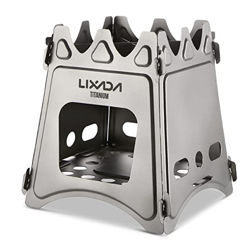 Lixada Camping Stove,Portable Folding Wood Stove Lightweight Titanium Alcohol Stove for Outdoor Cooking Backpacking Stove