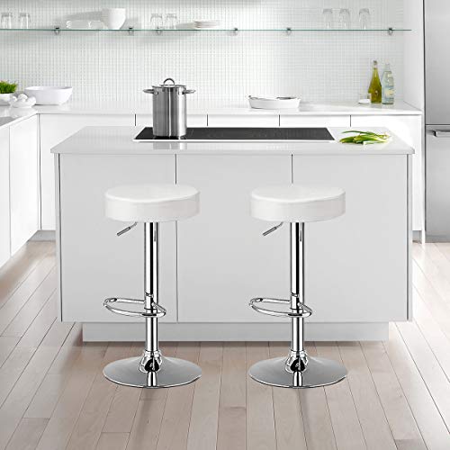 COSTWAY Bar Stool, Modern Swivel Backless Round Barstool, PU Leather Armless bar Chair with Height Adjustable, Chrome Footrest, Sturdy Metal Frame for Kitchen Dining Living Bistro Pub (White, 1 pc)