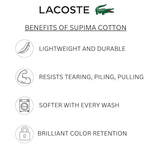 Lacoste Heritage Supima Cotton 6-Piece Towel Set, 2 Bath Towels, 2 Hand Towels, 2 Washcloths, Aloe