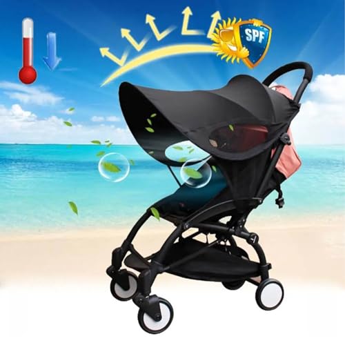 Universal Stroller Sun Cover UV Protection Baby Stroller Sun Shade Buggy Pram Sun Rain Shade Blackout Blind Canopy Cover Pushchair Sunblock Cover for Travel Park Zoo, Black