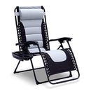 SereneLife Foldable Outdoor Zero Gravity Padded Lawn Chair, Adjustable Steel Mesh Recliners, w/Removable Pillows and Cup Holder Side Tables, Gray and Black