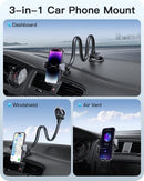 Windshield Car Phone Holder Mount Dashboard/Suction Cup/Window, 13" Phone Holder for Car Dashboard with Super Sticky Gel Pad, Truck Cell Phone Holder for Car, Compatible with Thick Case & Large Phone