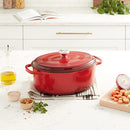 Lodge 7 Quart Enameled Cast Iron Dutch Oven with Lid – Dual Handles – Oven Safe up to 500° F or on Stovetop - Use to Marinate, Cook, Bake, Refrigerate and Serve – Red