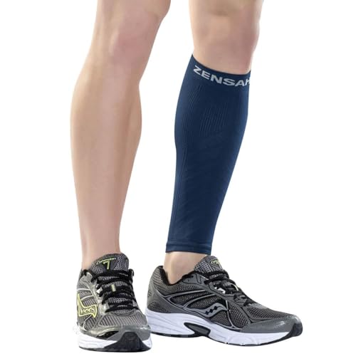 Zensah Calf/Shin Splint Compression Sleeve (Singe Sleeve), Navy Blue, Large/X-Large