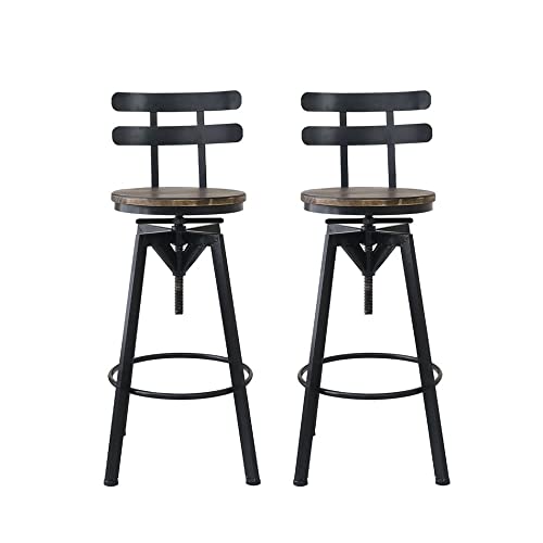 Levede Bar Stool Industrial Adjustable Swivel Stools Backrest Wood Kitchen Counter Chairs for Home Bar, Dining Room, Cafe, 150kg Capacity (Set of 1, Brown)