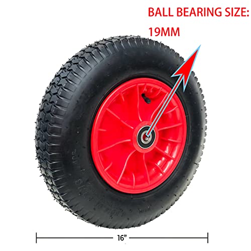 16" 4.8/4.00-8 19MM bore Size Plastic Rim,Waterproof,Wheelbarrow Cart Trolley Barrow Tyres, Wear-Resistant and Anti-Slip, for Hand Trolleys/Small Carts