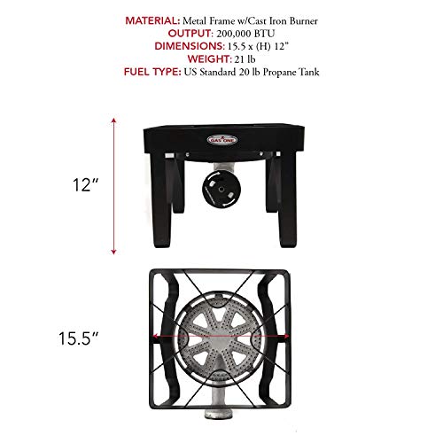 Gas One 200, 000 BTU Propane Burner with Cover Single Burner Outdoor Burner Camp Stove Propane Gas Cooker with Adjustable 0-20Psi Regulator & Steel Braided Hose Perfect for Home Brewing, Turkey Fry