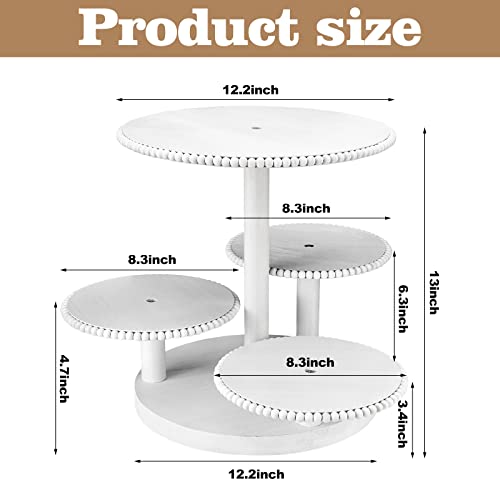 Skylety 4 Tier Round Cupcake Tower Stand Beaded Wood Cake Stand with Tiered Tray Cupcake Stand for 50 Cupcakes Cake Display Stand Dessert Tiered Serving Tray for Birthday Graduation Wedding (White)