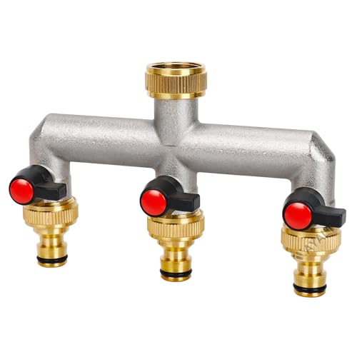 VAYALT 3-Way Tap Water Distributor, 3-Way Distributor Water 3/4 Inch Brass Water Connection Distribution, Garden Hoses with 3/4 Inch Adapter, Ball Valve for Large Garden Irrigation Garden Hoses