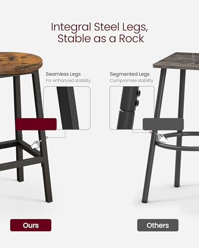 VASAGLE Bar Stools, Set of 2 Bar Chairs, Steel Frame, 25.6 Inch Tall, for Kitchen Dining, Easy Assembly, Industrial Design, Rustic Brown and Black ULBC32X