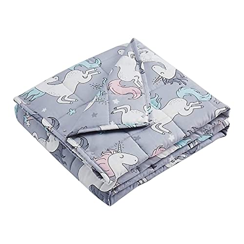 Tempcore Weighted Blanket for Kids 5lbs, Toddler Weighted Blanket 36"x48" 100% Breathable & Soft Cotton Cover (Grey,Unicorn), Kids Weighted Blanket 5 lbs Heavy Blanket, Soft Material with Glass Beads