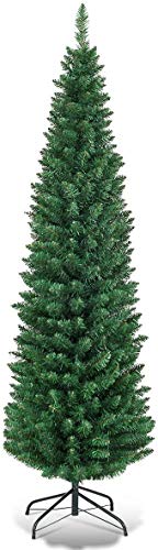 Giantex, Green Artificial Pencil Christmas, Premium Hinged Pine Tree with Solid Metal Legs, Perfect for Home, Shops and Holiday Decoration, (5FT) (Artificial Pencil Christmas Tree)