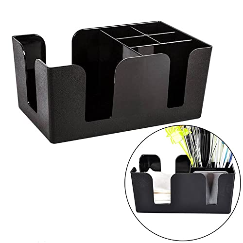 Plastic Bar Caddy, Black Classic Bar Organiser, Bar Condiment Caddy, Table Tidy Storage for Napkin, Straw, Cocktail Stirrers