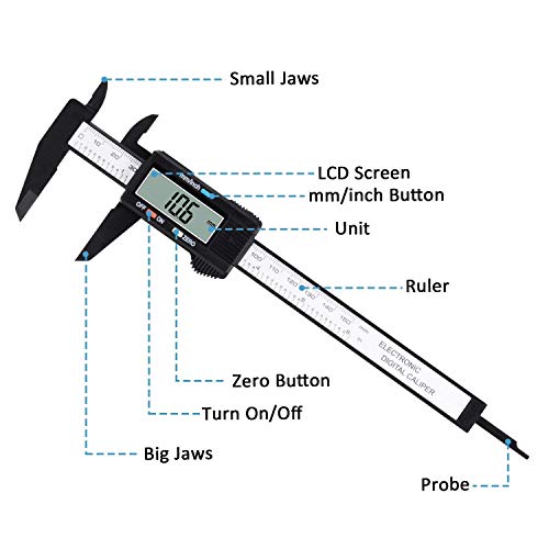 Digital Caliper, Adoric 0-6" Calipers Measuring Tool - Electronic Micrometer Caliper with Large LCD Screen, Auto-Off Feature, Inch and Millimeter Conversion