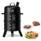 Costway 3-in-1 Charcoal BBQ Smoker, Round Grill Cooker with Built in Thermometer and Hangers for Outdoor Cooking Grilling (Black)