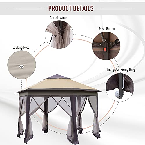 Outsunny 13' x 13' Pop Up Gazebo, Hexagonal Canopy Shelter with 6 Zippered Mesh Netting, Event Tent with Strong Steel Frame for Patio Backyard Garden Wedding Party