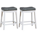 Giantex Set of 2 Backless Bar Stools, Kitchen Counter Bar Stools with Exquisite Nailhead and Solid Rubber Wood Legs, Saddle Bar Stools for Dining Room Living Room, 64cm Height, White with Grey Cushion