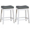 Giantex Set of 2 Backless Bar Stools, Kitchen Counter Bar Stools with Exquisite Nailhead and Solid Rubber Wood Legs, Saddle Bar Stools for Dining Room Living Room, 64cm Height, White with Grey Cushion