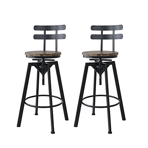 Levede Bar Stool Industrial Adjustable Swivel Stools Backrest Wood Kitchen Counter Chairs for Home Bar, Dining Room, Cafe, 150kg Capacity (Set of 1, Brown)