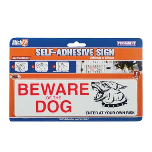 [2PCE] StickFX Beware Of The Dog Self-Adhesive Sign For Fence Yard Enter At Your Own Risk Warning Dog Sign - 20 x 6cm