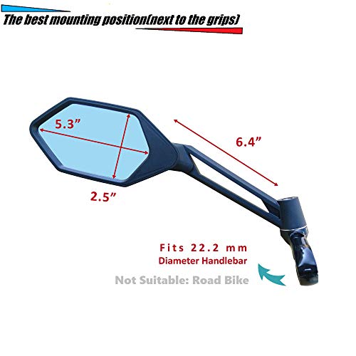 MEACHOW New Scratch Resistant Glass Lens,Handlebar Bike Mirror, Adjustable Safe Rearview Mirror, Bicycle Mirror (Blue Left Side) ME-005LB